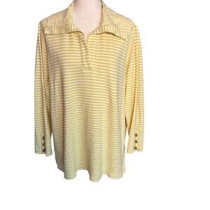 J. Jill Size Large Long Sleeve Striped 100% Cotton Collared Women's Top
